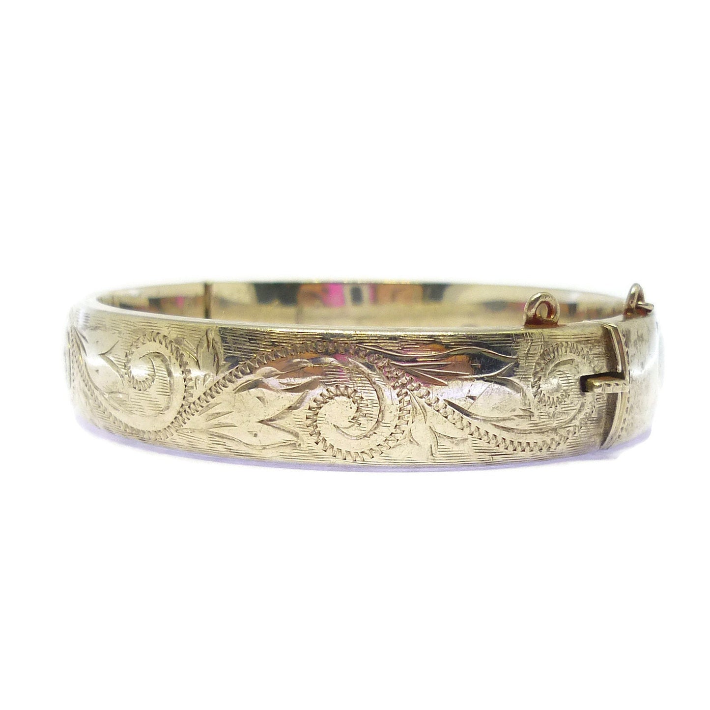 Vintage Sterling Silver Hinged Bangle: Acanthus Leaf Floral Bracelet