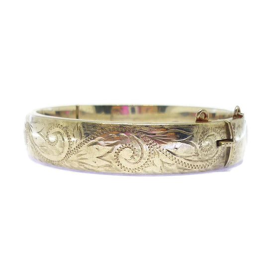 Vintage Sterling Silver Hinged Bangle: Acanthus Leaf Floral Bracelet