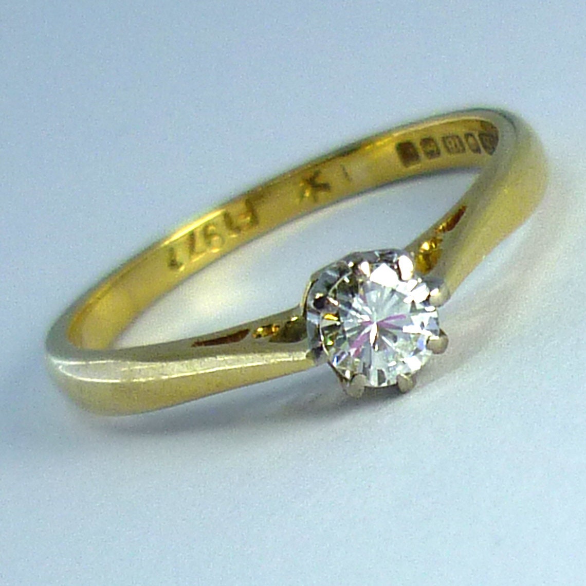 Solitaire Engagement Ring, Brilliant Cut Diamond and Gold Ring Size 5.75