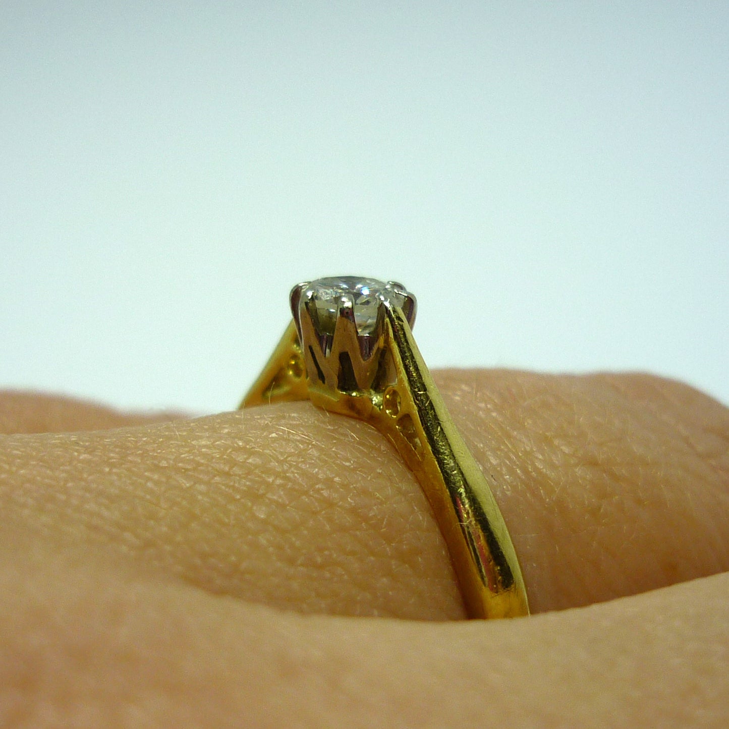 Solitaire Engagement Ring, Brilliant Cut Diamond and Gold Ring Size 5.75