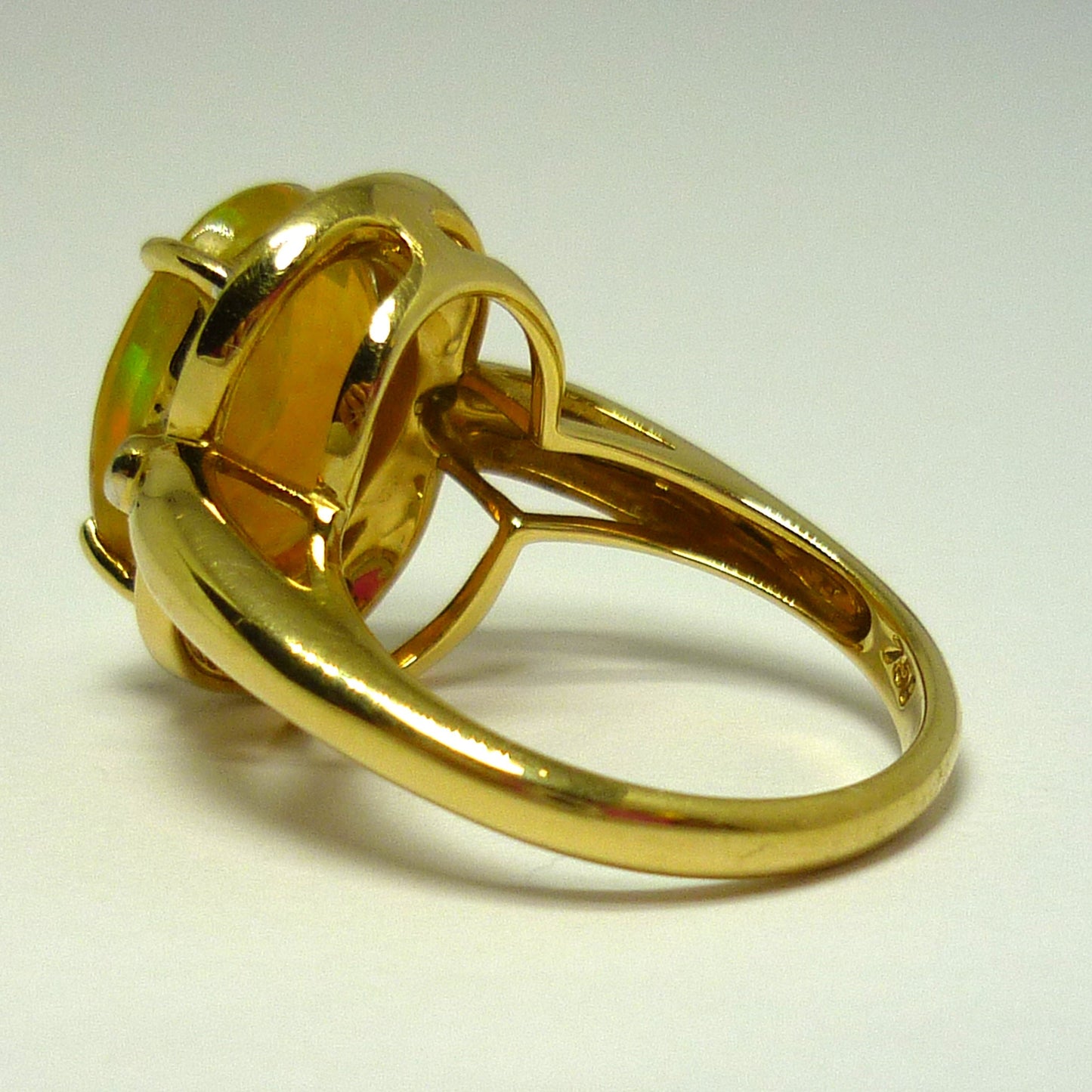 Faceted Opal Ring with Diamond Surround, 18k Gold Dress Ring Size 6.75