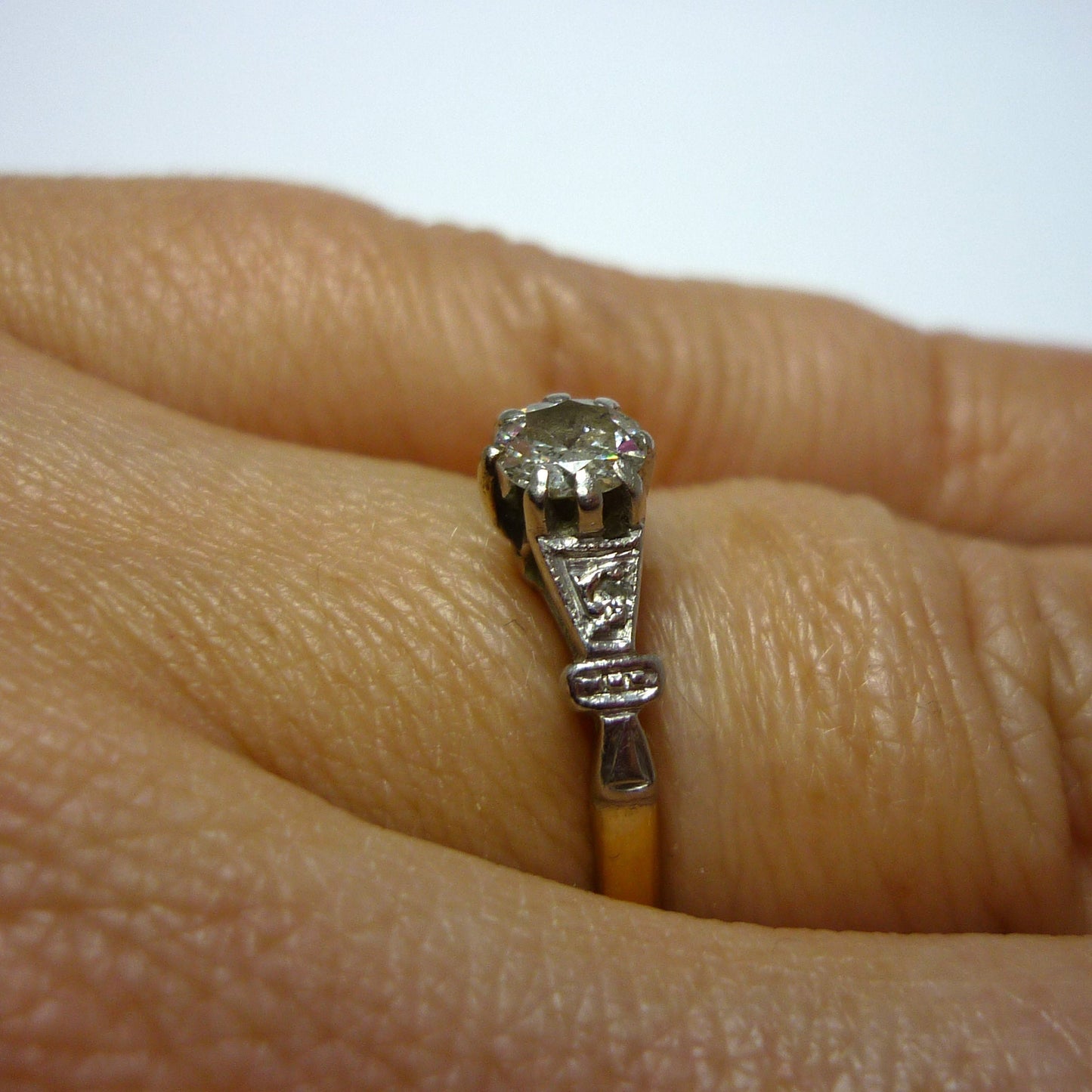 Art Deco Engagement Ring, O.25ct Diamond Solitaire, Estate Jewelry