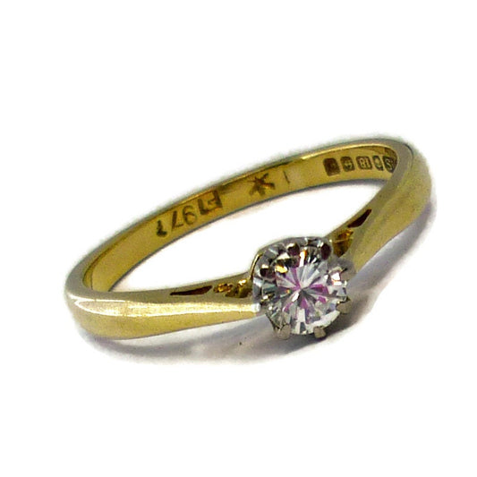 Solitaire Engagement Ring, Brilliant Cut Diamond and Gold Ring Size 5.75