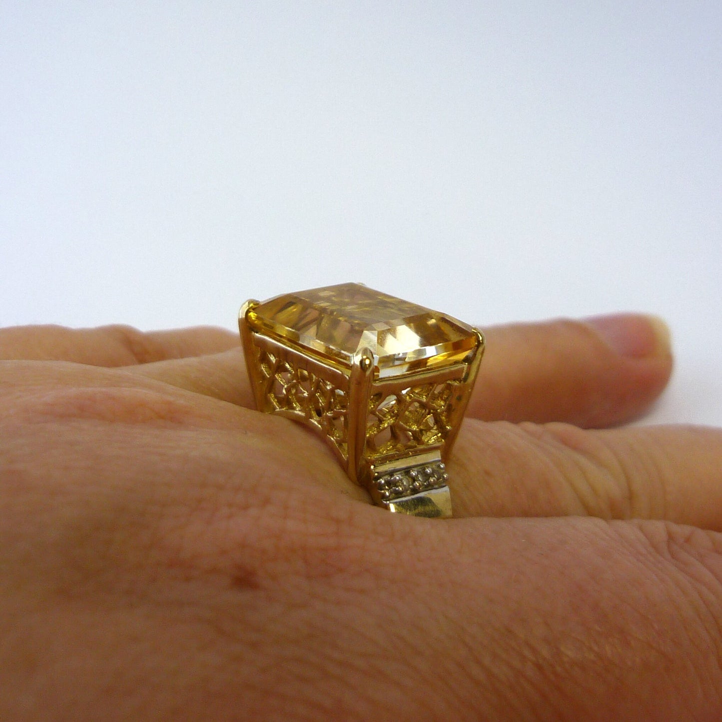 Emerald Cut Tourmaline & Diamond 9k Gold Cocktail Ring - Size 8.25