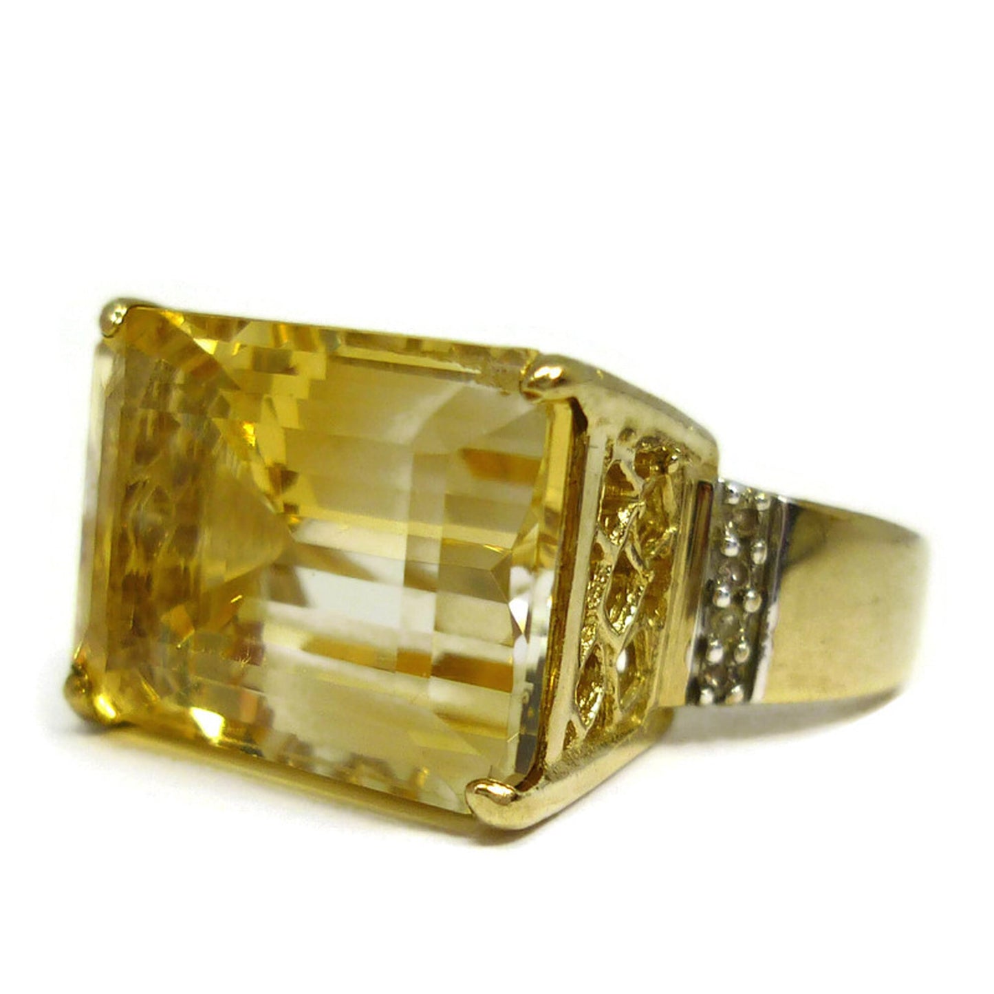 Emerald Cut Tourmaline & Diamond 9k Gold Cocktail Ring - Size 8.25