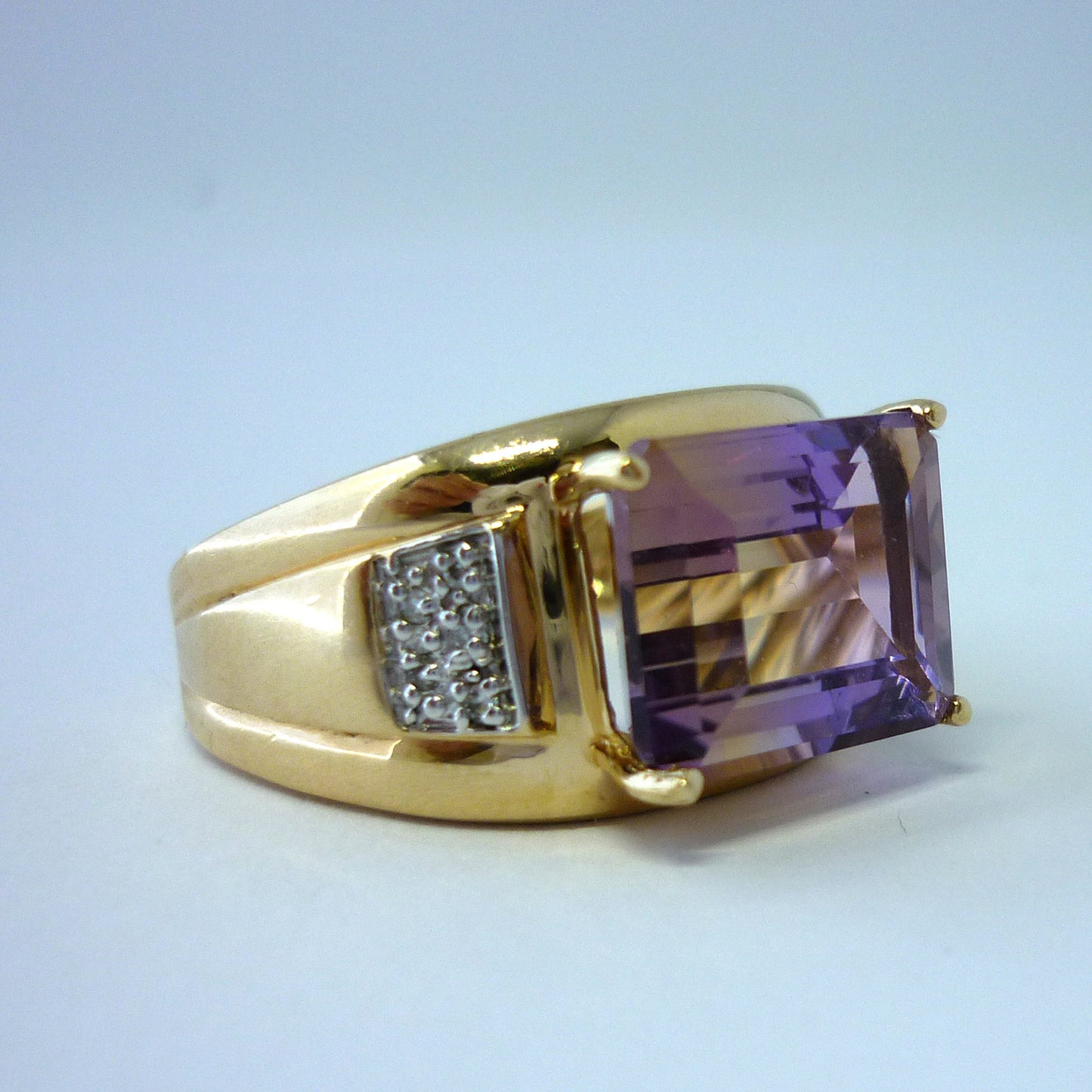 Emerald Cut Ametrine Ring: Estate 14k Gold & Diamond Cocktail Ring, Size 9.5