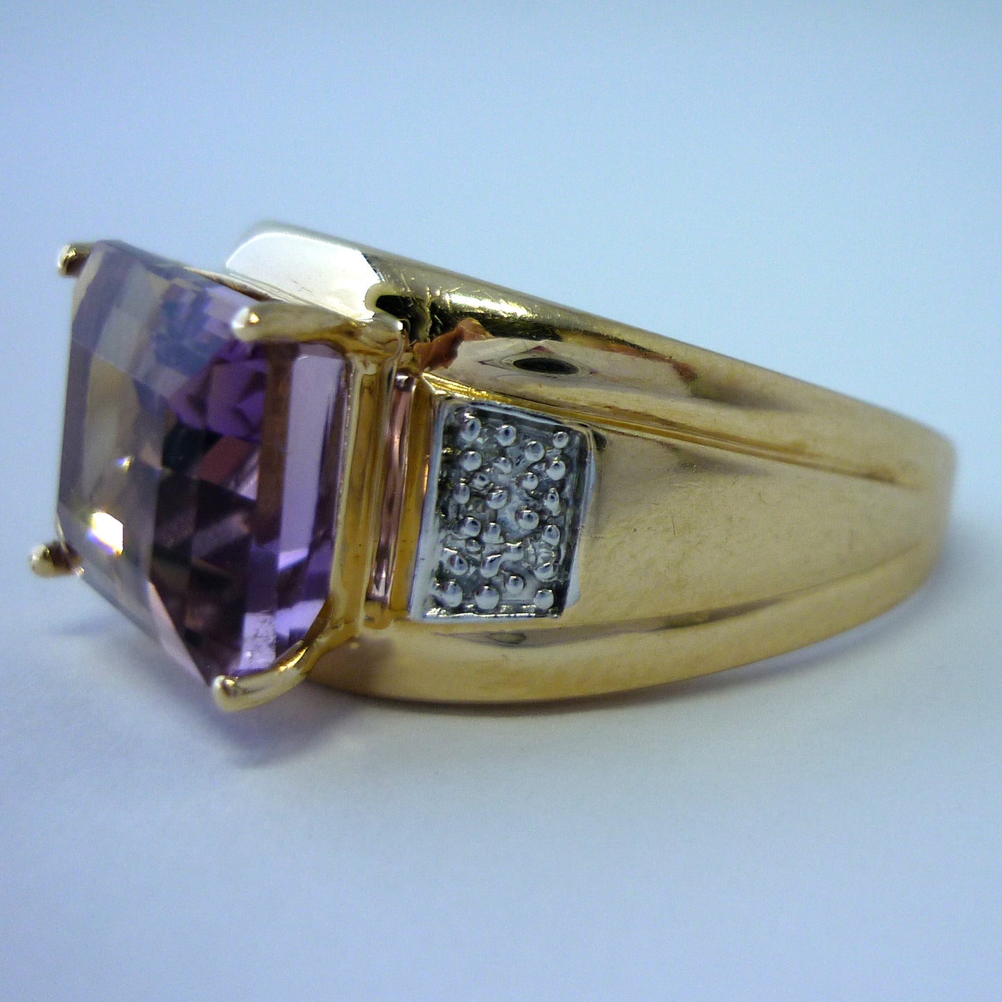 Emerald Cut Ametrine Ring: Estate 14k Gold & Diamond Cocktail Ring, Size 9.5