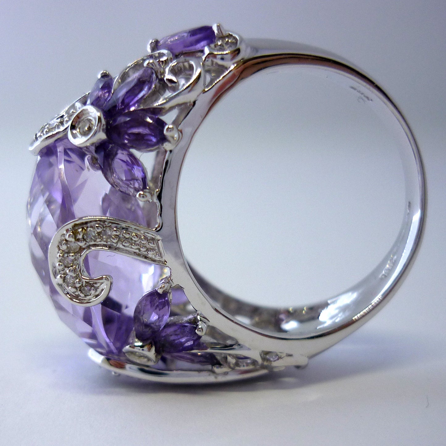 Large Amethyst & Diamond Statement Ring Size 8.75