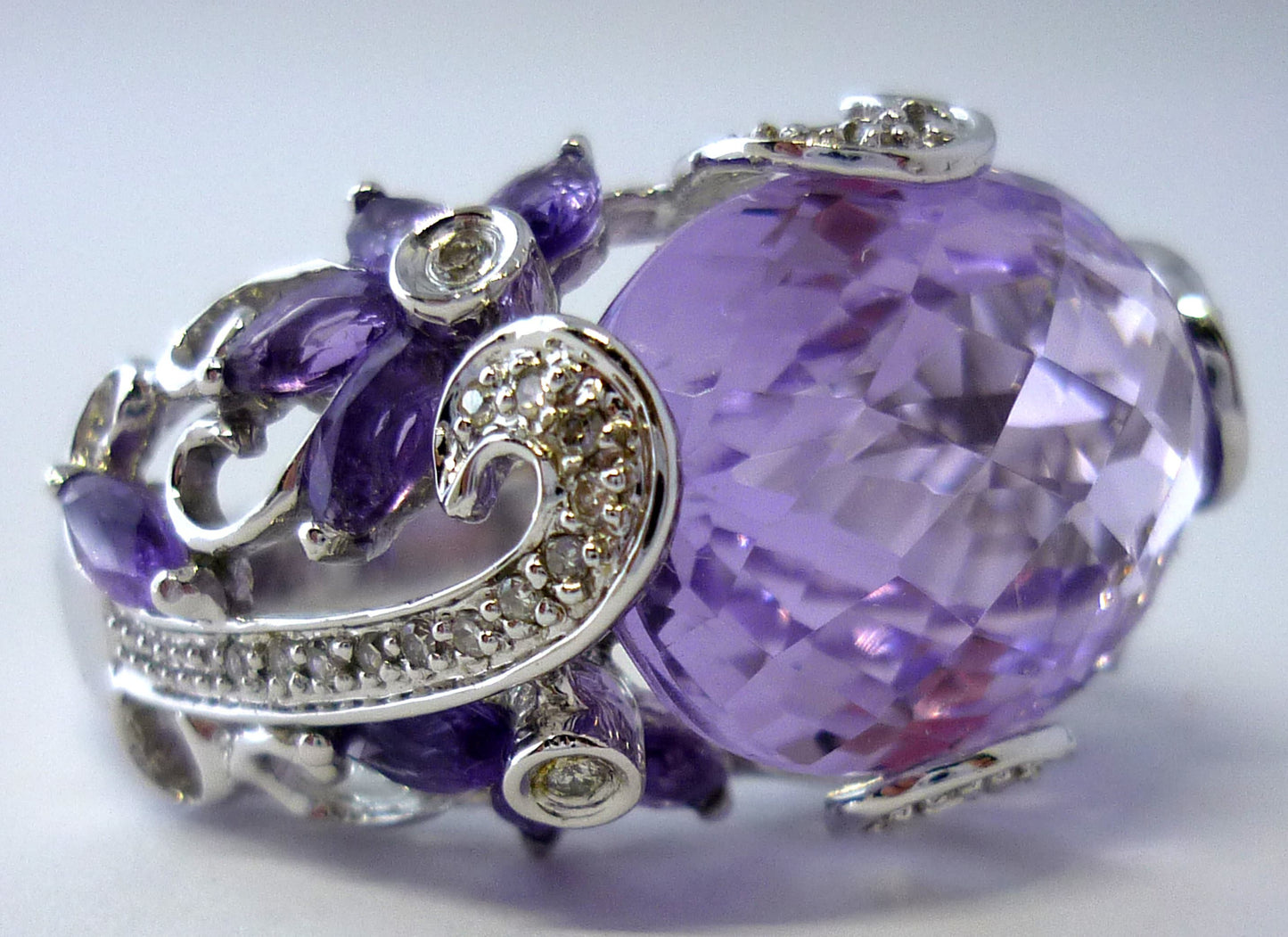 Large Amethyst & Diamond Statement Ring Size 8.75