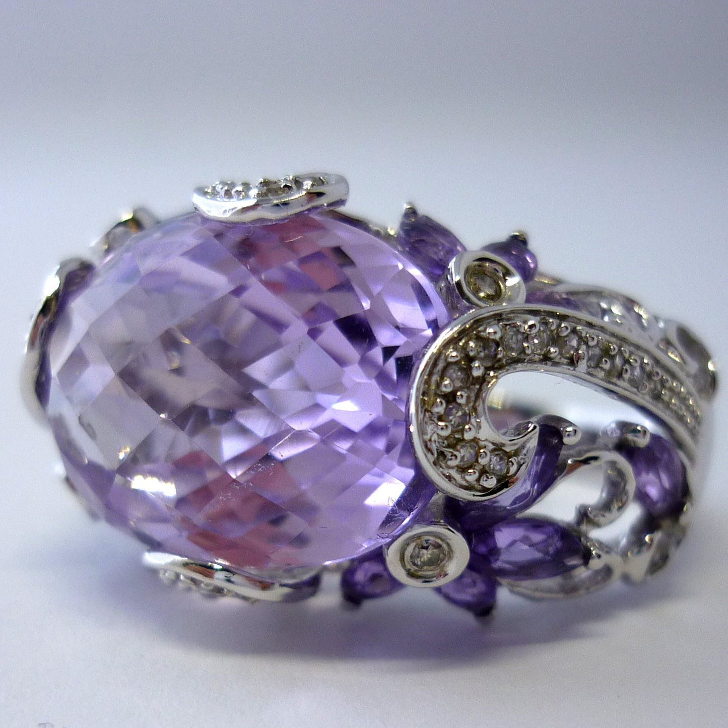 Large Amethyst & Diamond Statement Ring Size 8.75