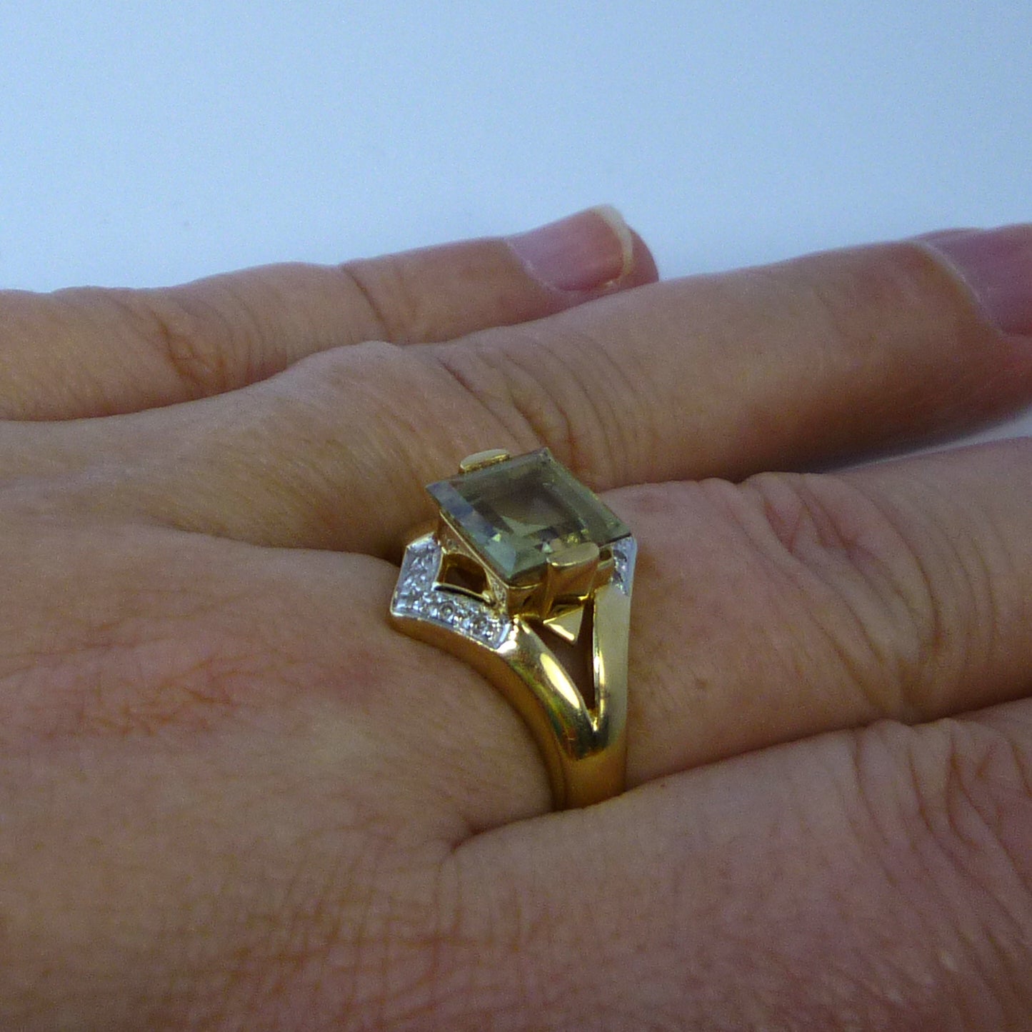 Square Citrine Ring with Diamonds