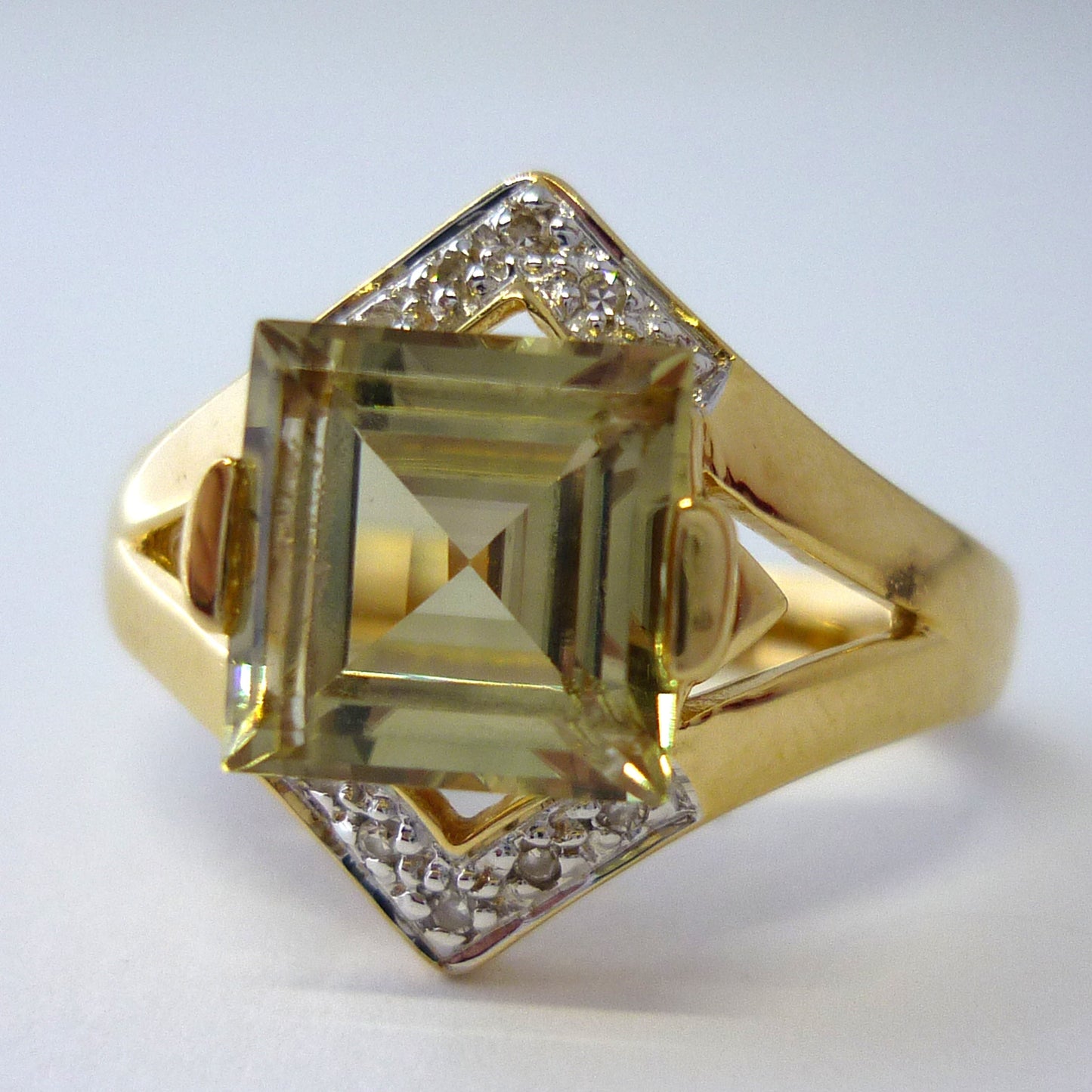 Square Citrine Ring with Diamonds