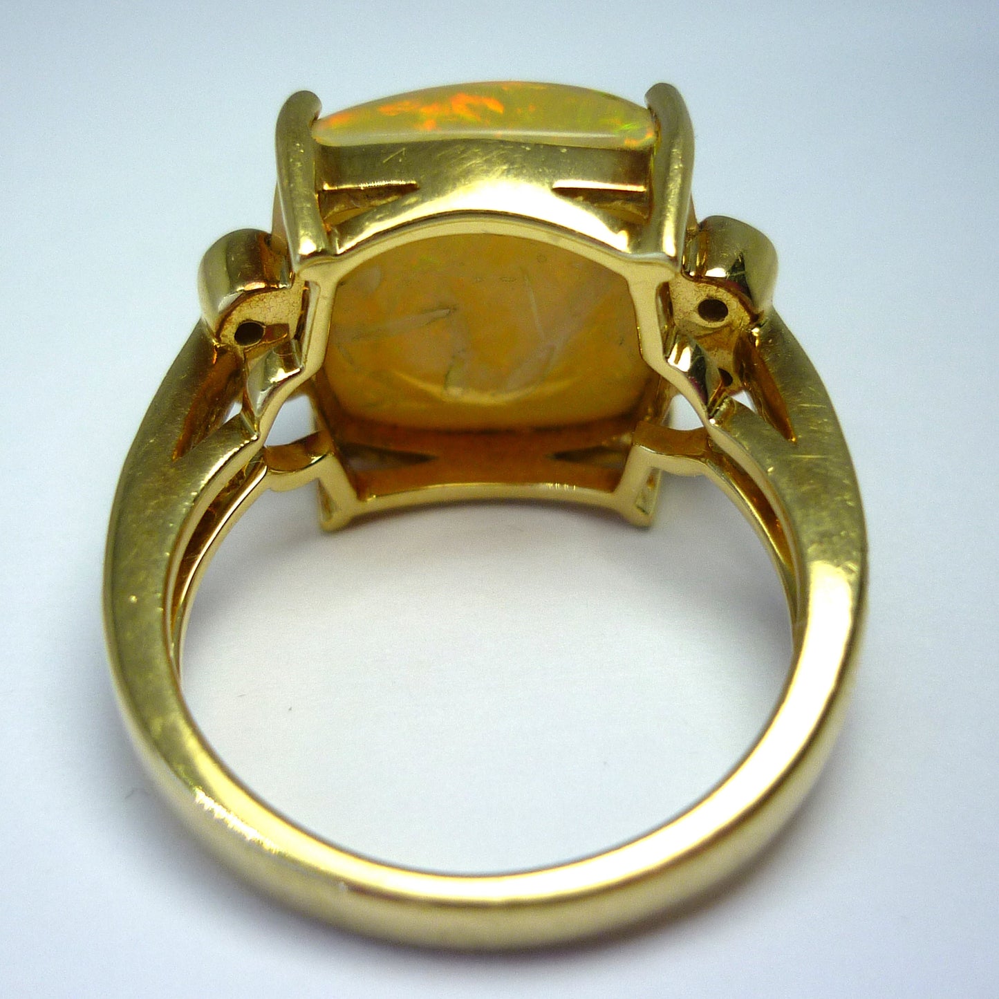 Large Yellow Opal Cabochon Ring with Diamonds in 18k Yellow Gold