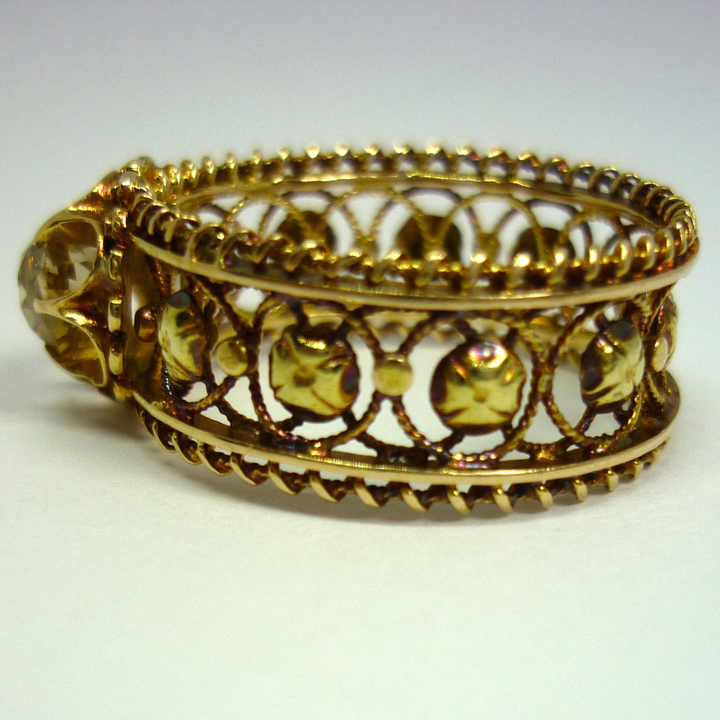 Victorian Mine Cut Champagne Diamond Ring: Rose Gold Filigree, Size 5