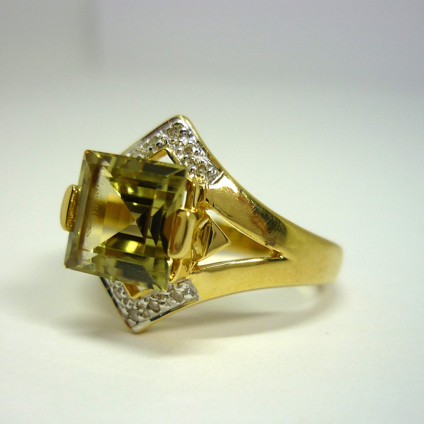 Square Citrine Ring with Diamonds