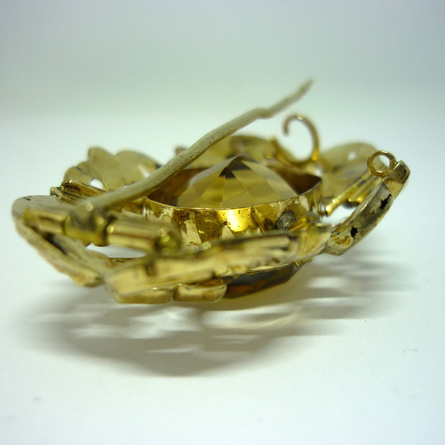 Victorian Citrine Brooch, 1800's Antique Gold Jewellery, Large Gemstone Pendant