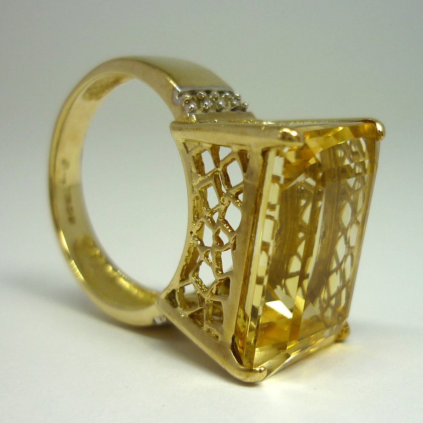 Emerald Cut Tourmaline & Diamond 9k Gold Cocktail Ring - Size 8.25