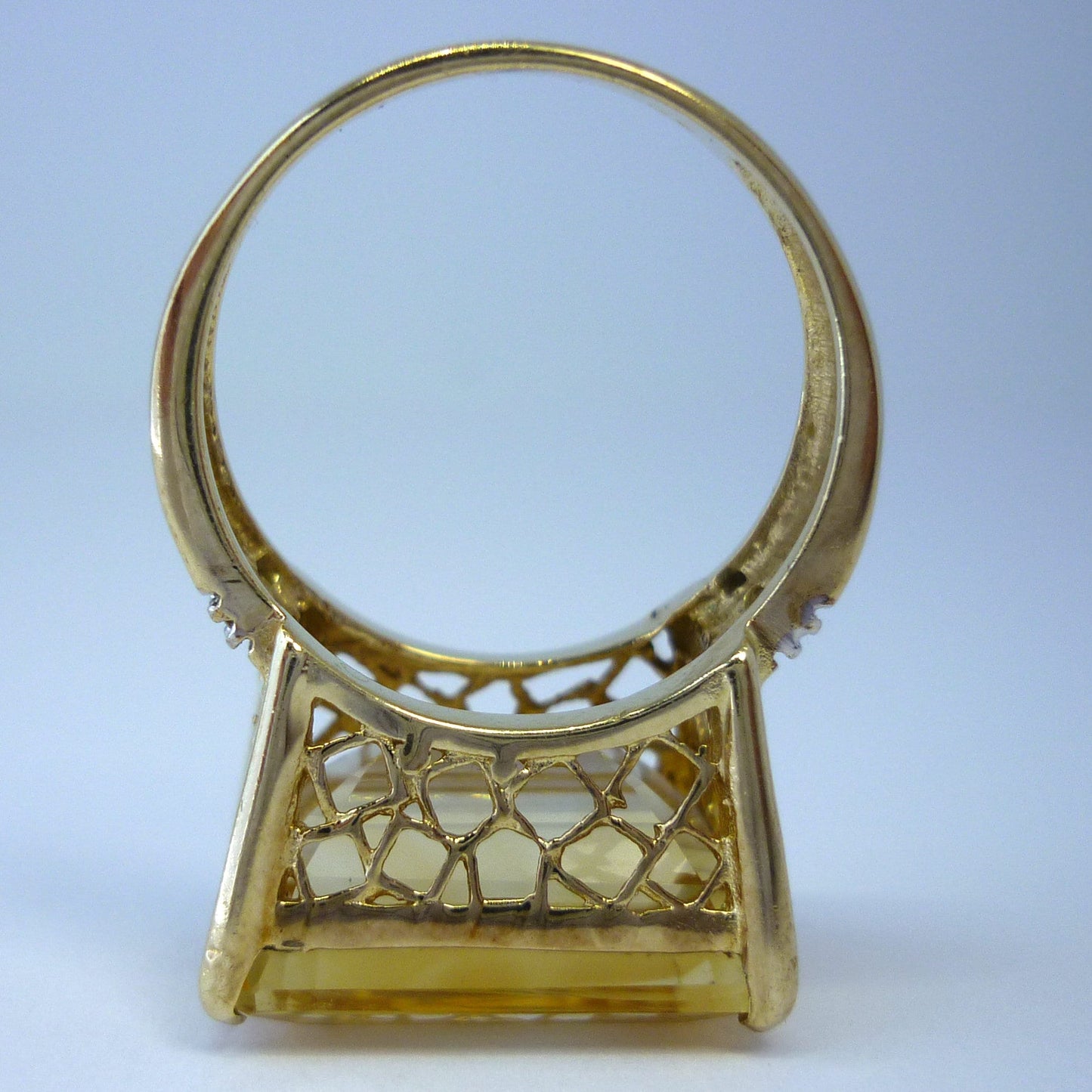 Emerald Cut Tourmaline & Diamond 9k Gold Cocktail Ring - Size 8.25