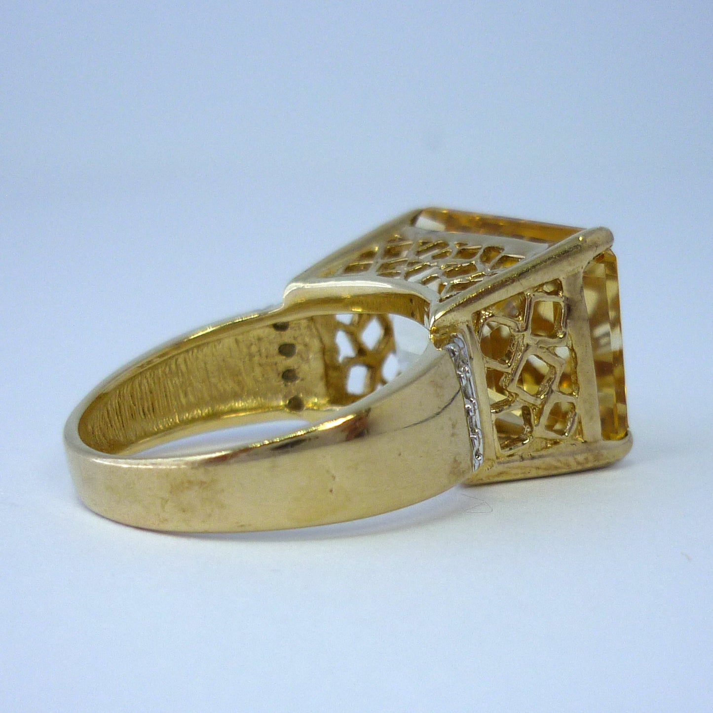 Emerald Cut Tourmaline & Diamond 9k Gold Cocktail Ring - Size 8.25