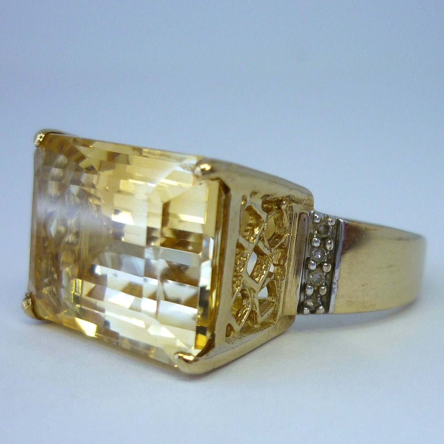 Emerald Cut Tourmaline & Diamond 9k Gold Cocktail Ring - Size 8.25