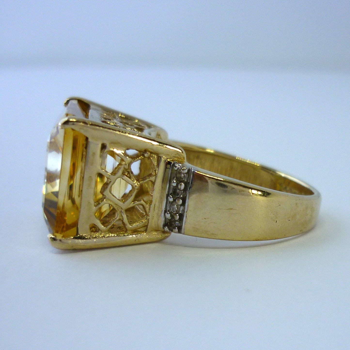 Emerald Cut Tourmaline & Diamond 9k Gold Cocktail Ring - Size 8.25