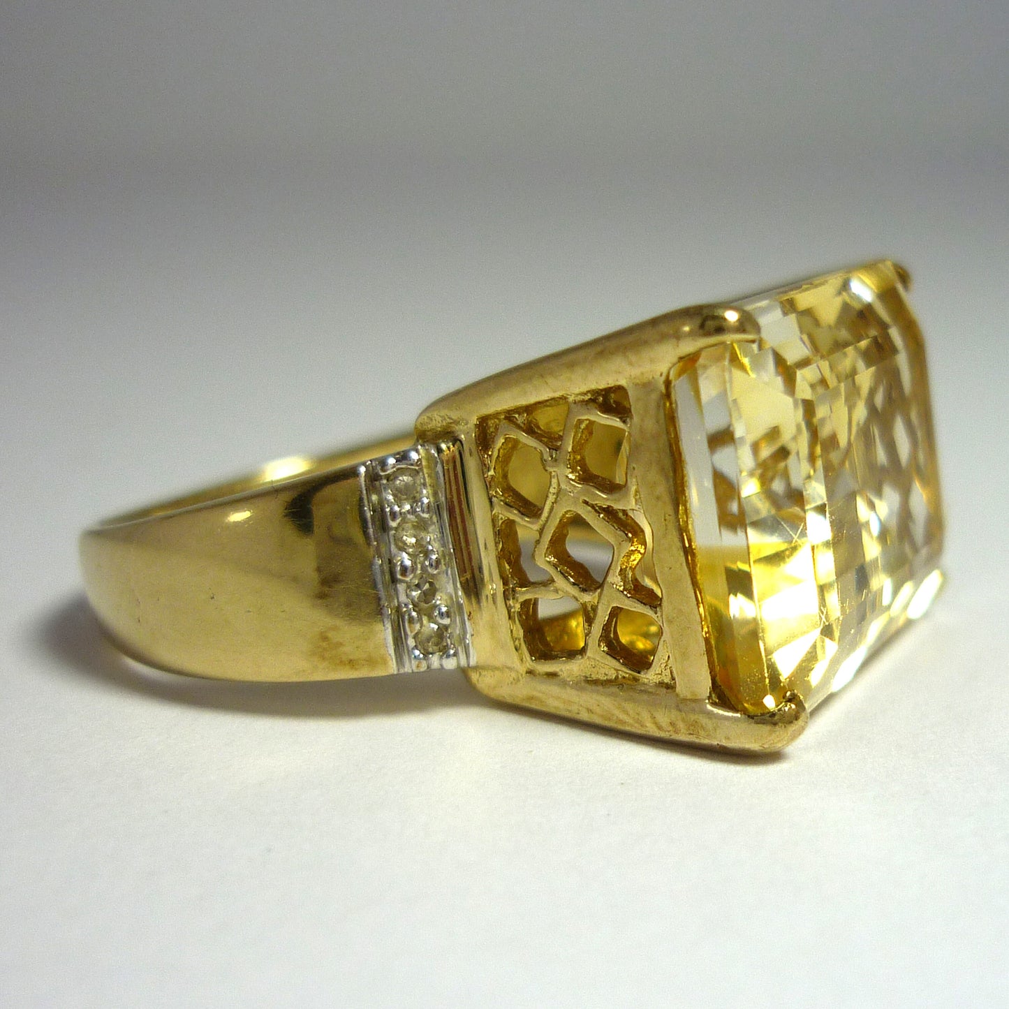 Emerald Cut Tourmaline & Diamond 9k Gold Cocktail Ring - Size 8.25