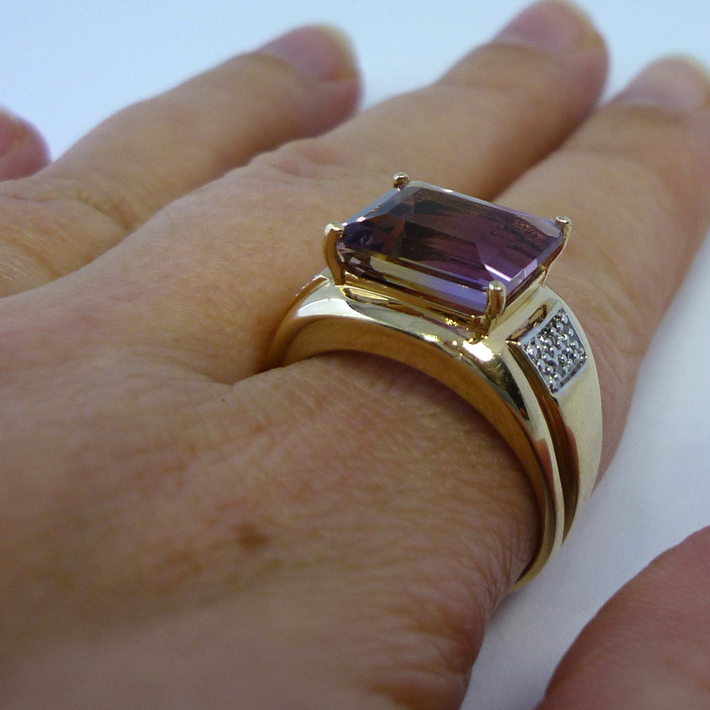 Emerald Cut Ametrine Ring: Estate 14k Gold & Diamond Cocktail Ring, Size 9.5