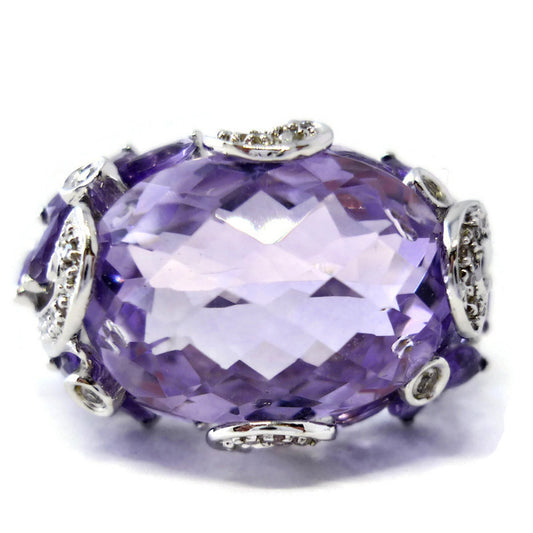 Large Amethyst & Diamond Statement Ring Size 8.75