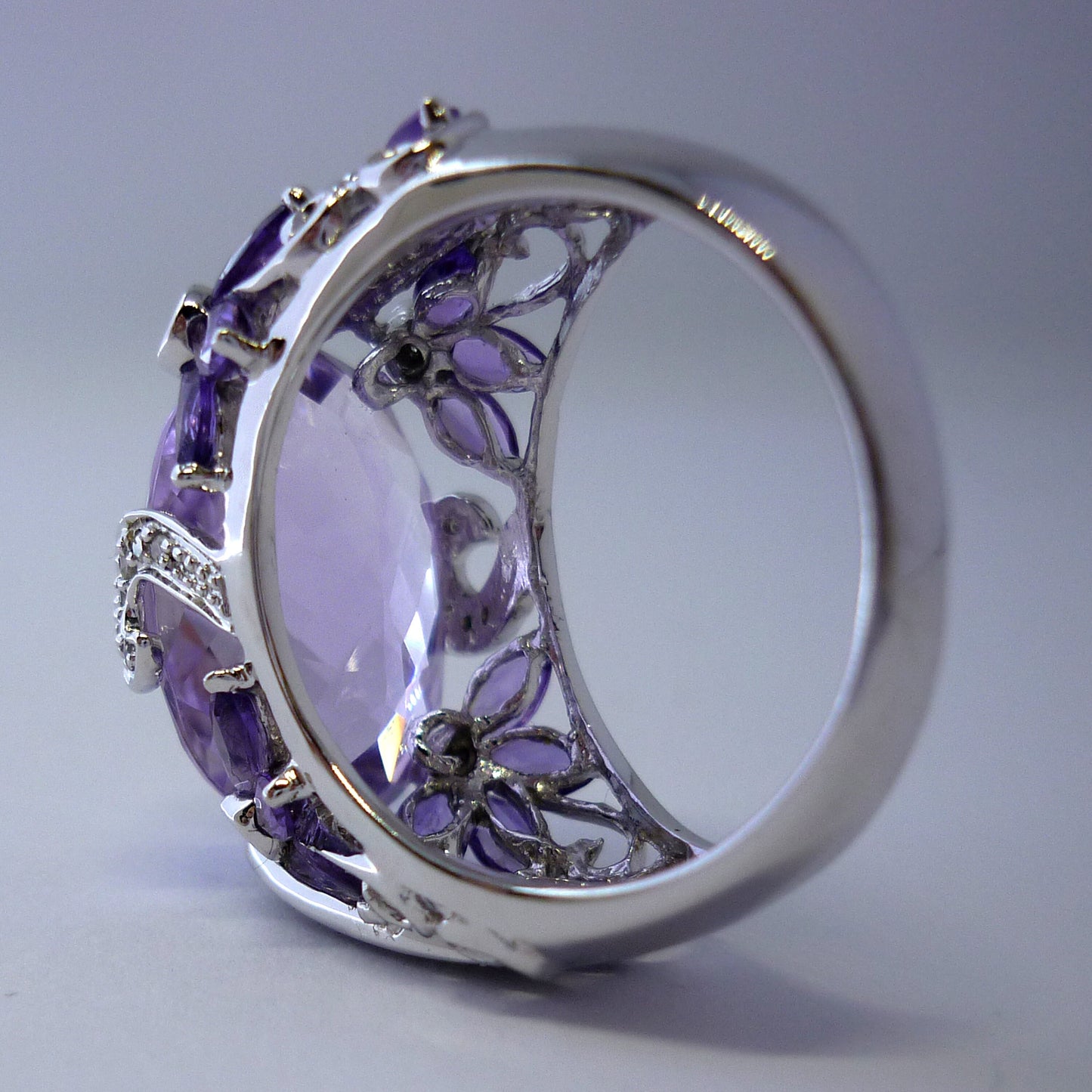 Large Amethyst & Diamond Statement Ring Size 8.75