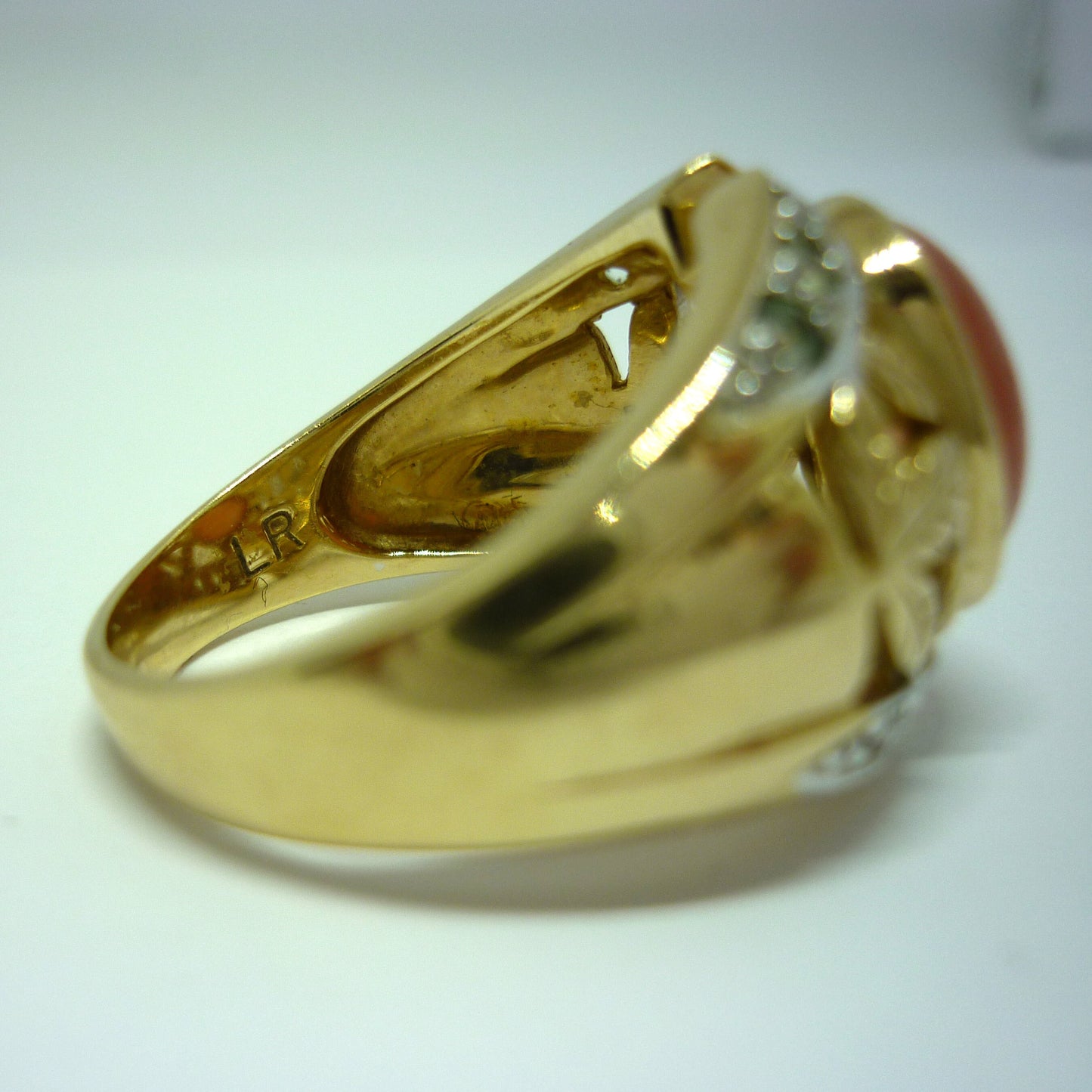 Chunky Peach Quartz & Sapphire Ring Size 9.75