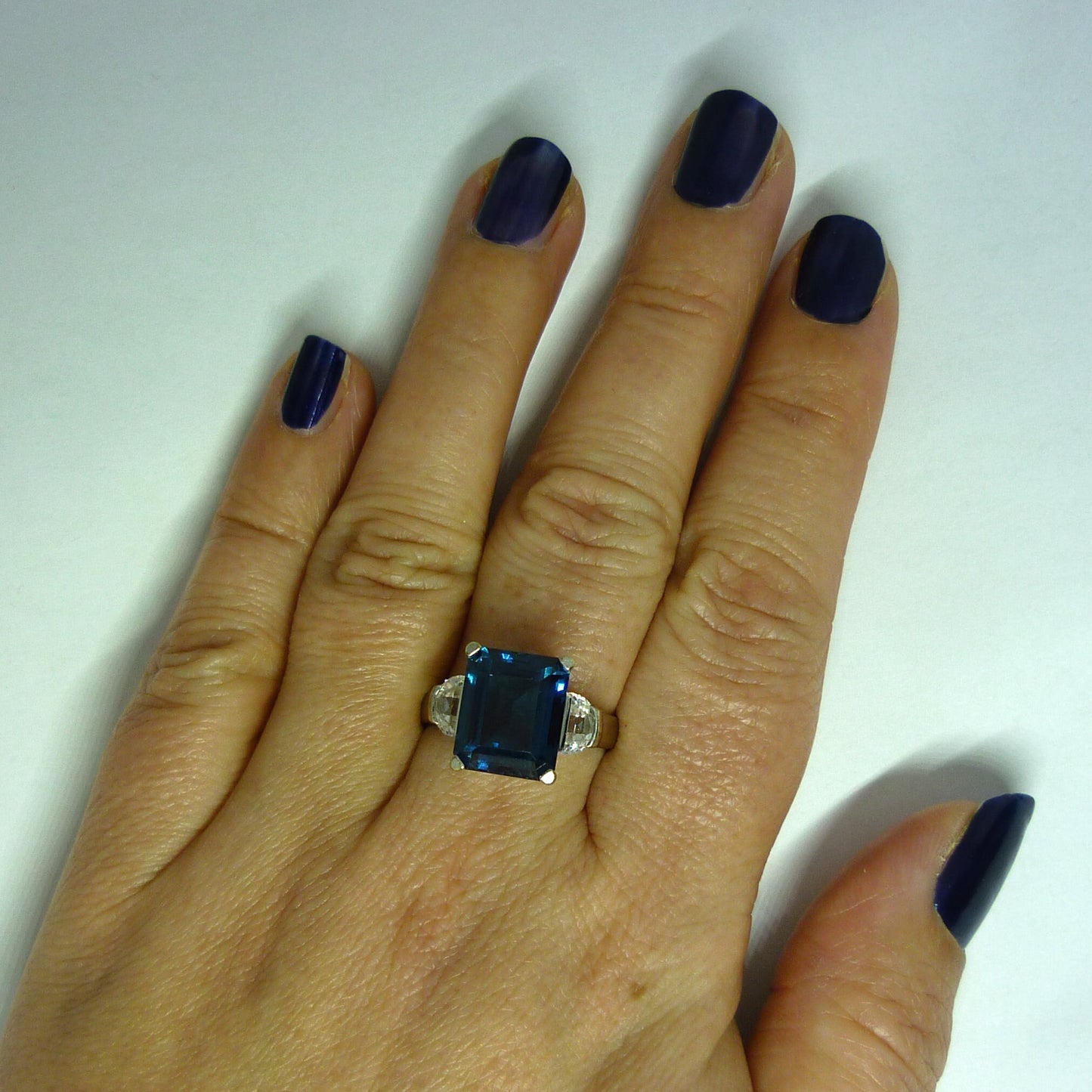 London Blue Topaz Ring, 14k White Gold Simulation Diamond, November Birthstone Ring Size 8.25