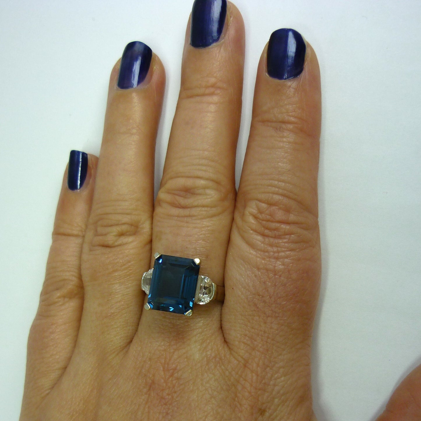 London Blue Topaz Ring, 14k White Gold Simulation Diamond, November Birthstone Ring Size 8.25