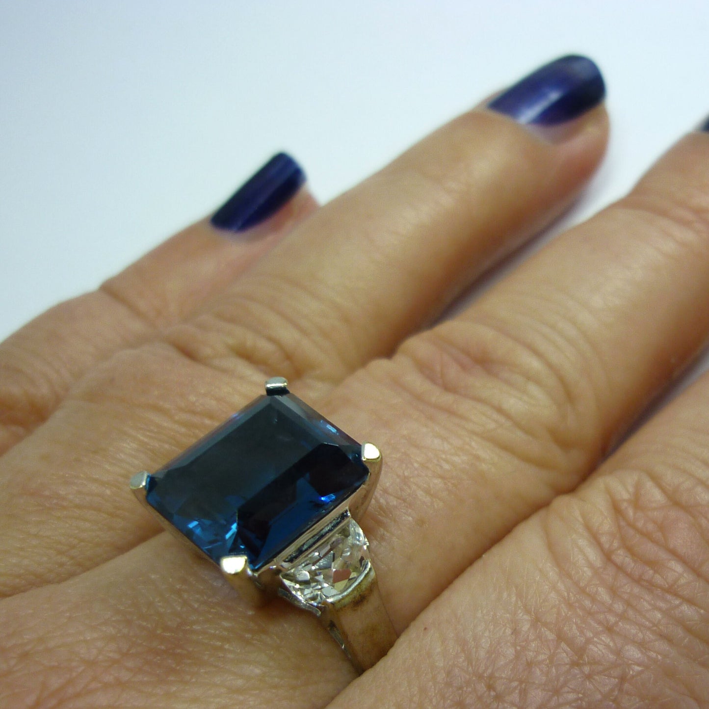 London Blue Topaz Ring, 14k White Gold Simulation Diamond, November Birthstone Ring Size 8.25