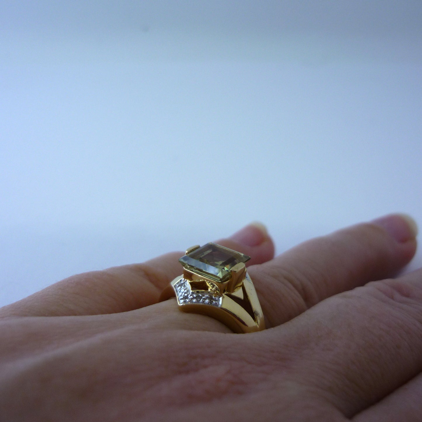 Square Citrine Ring with Diamonds