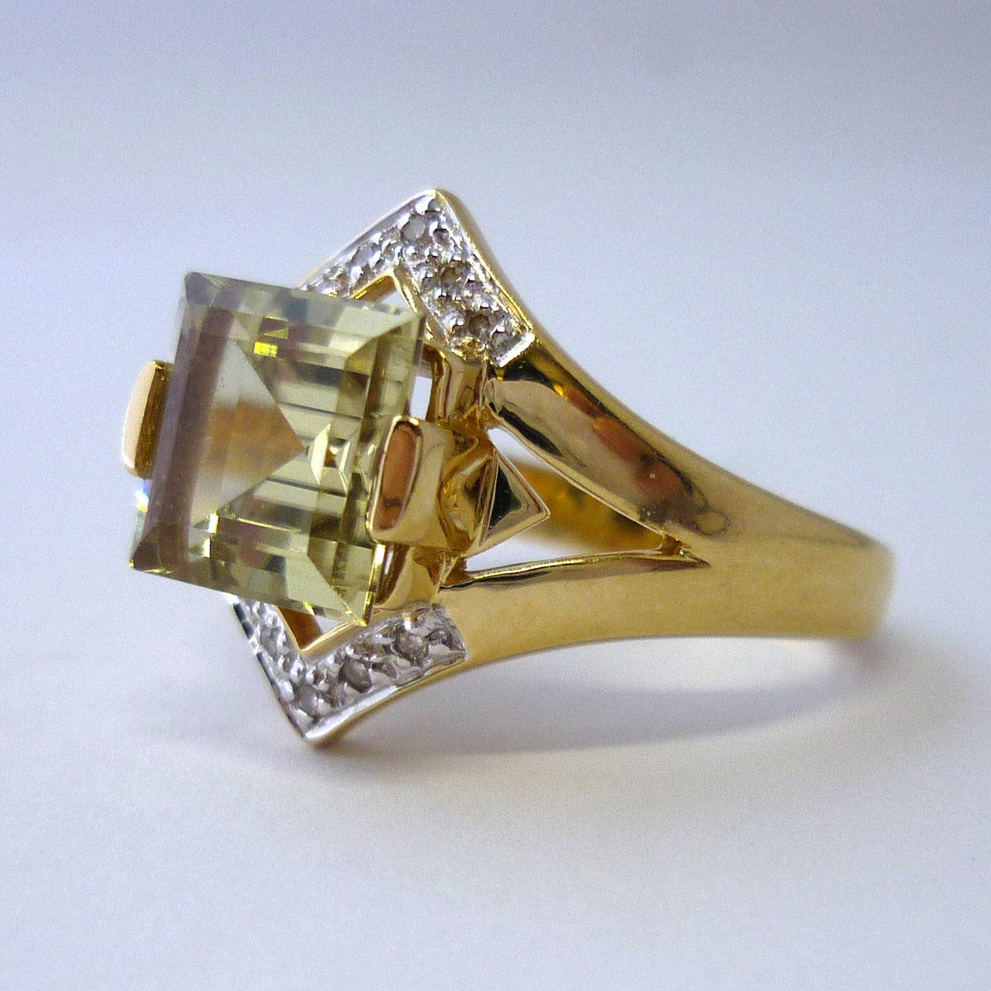 Square Citrine Ring with Diamonds