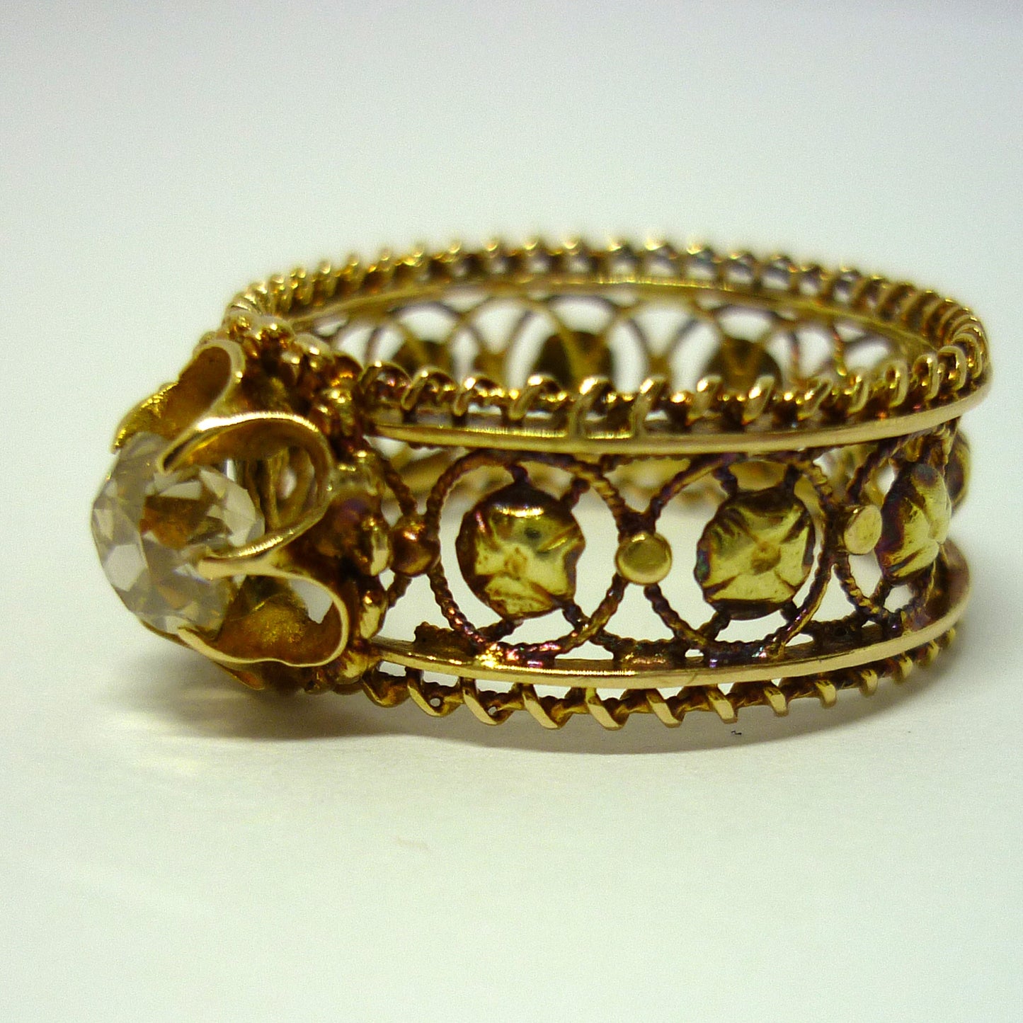 Victorian Mine Cut Champagne Diamond Ring: Rose Gold Filigree, Size 5