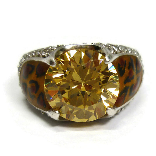 Citrine & CZ Leopard Print Cocktail Ring in Sterling Silver