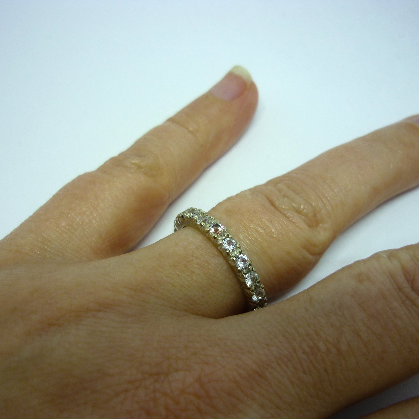 Art Deco Spinel Eternity Band Size 6.5, Vintage Stacking Ring White Gold