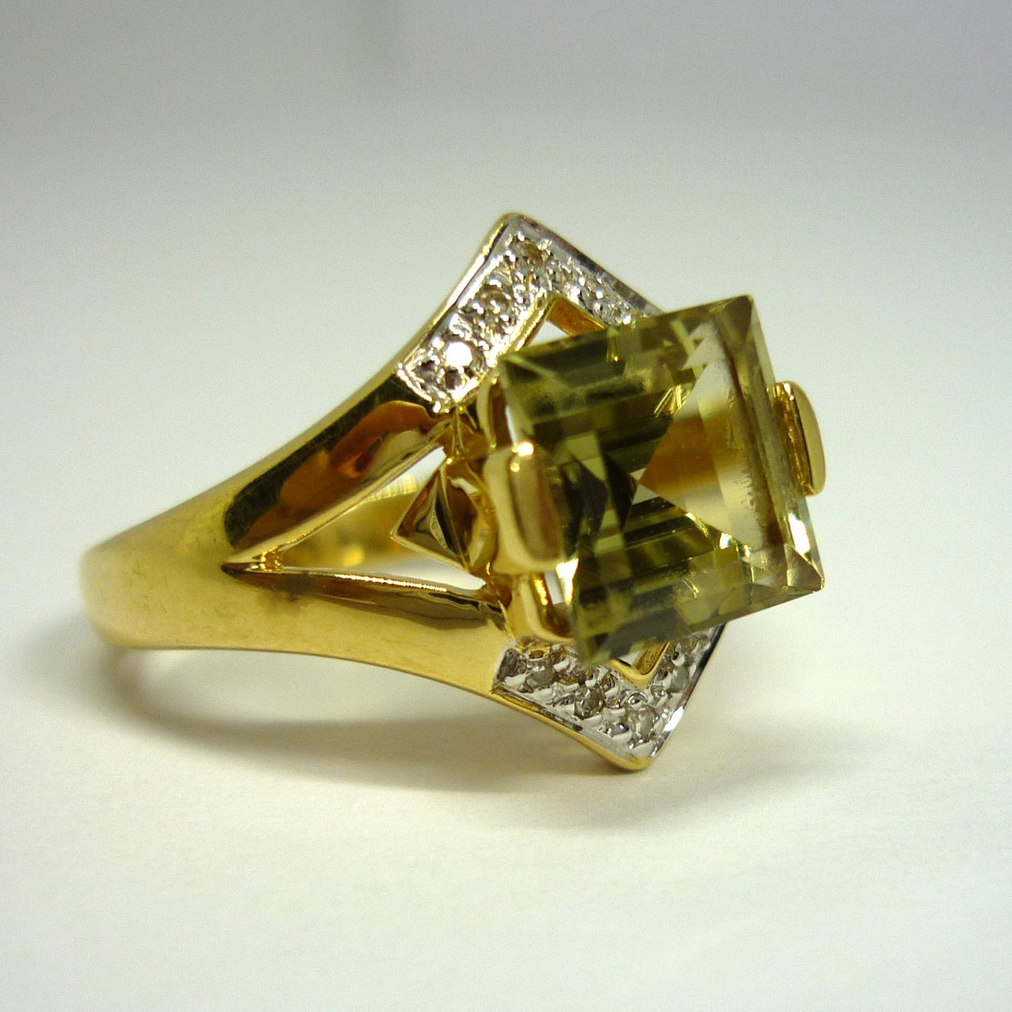 Square Citrine Ring with Diamonds