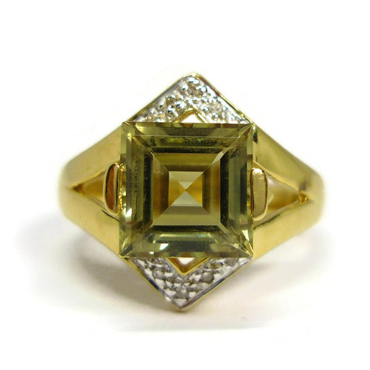 Square Citrine Ring with Diamonds