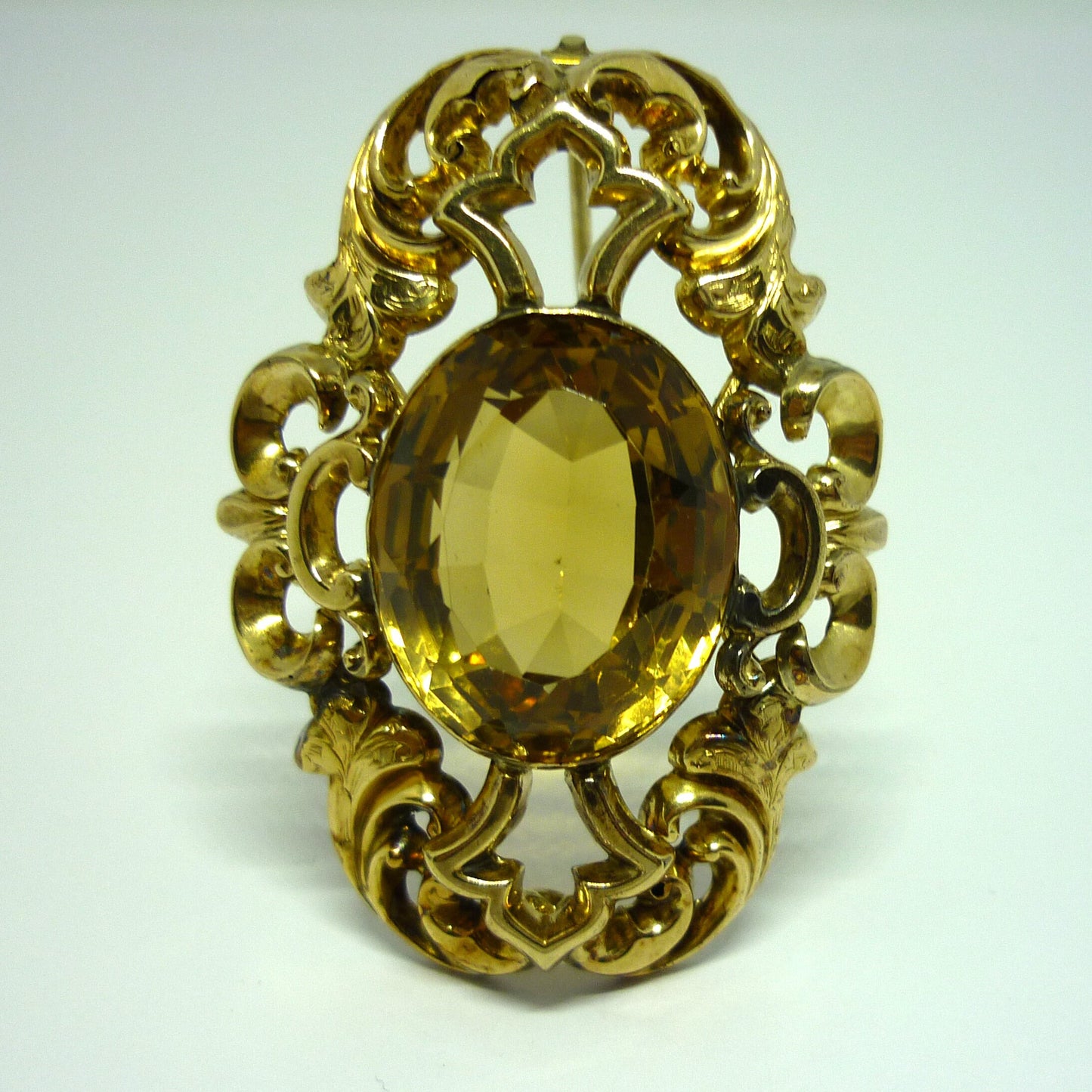 Victorian Citrine Brooch, 1800's Antique Gold Jewellery, Large Gemstone Pendant