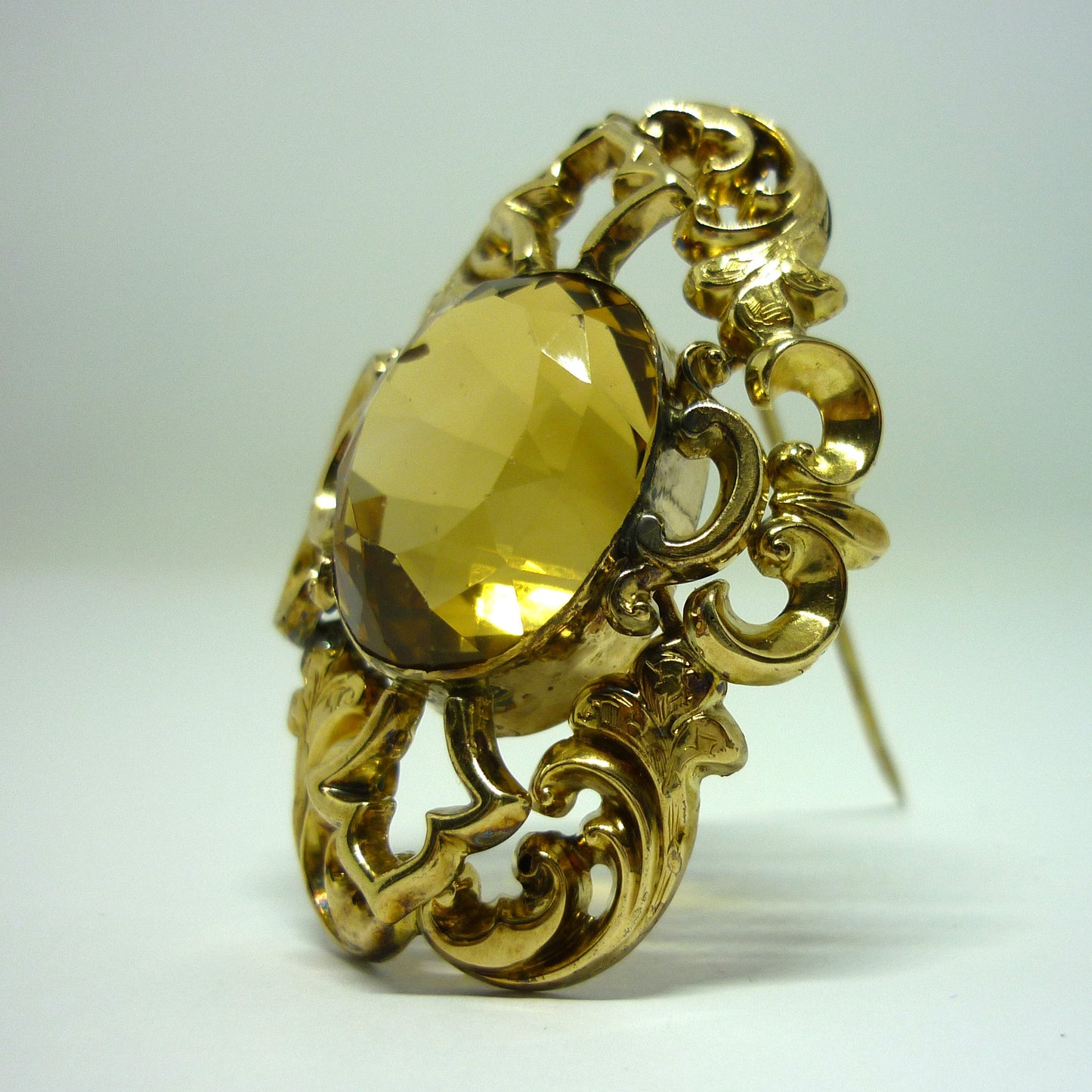 Victorian Citrine Brooch, 1800's Antique Gold Jewellery, Large Gemstone Pendant