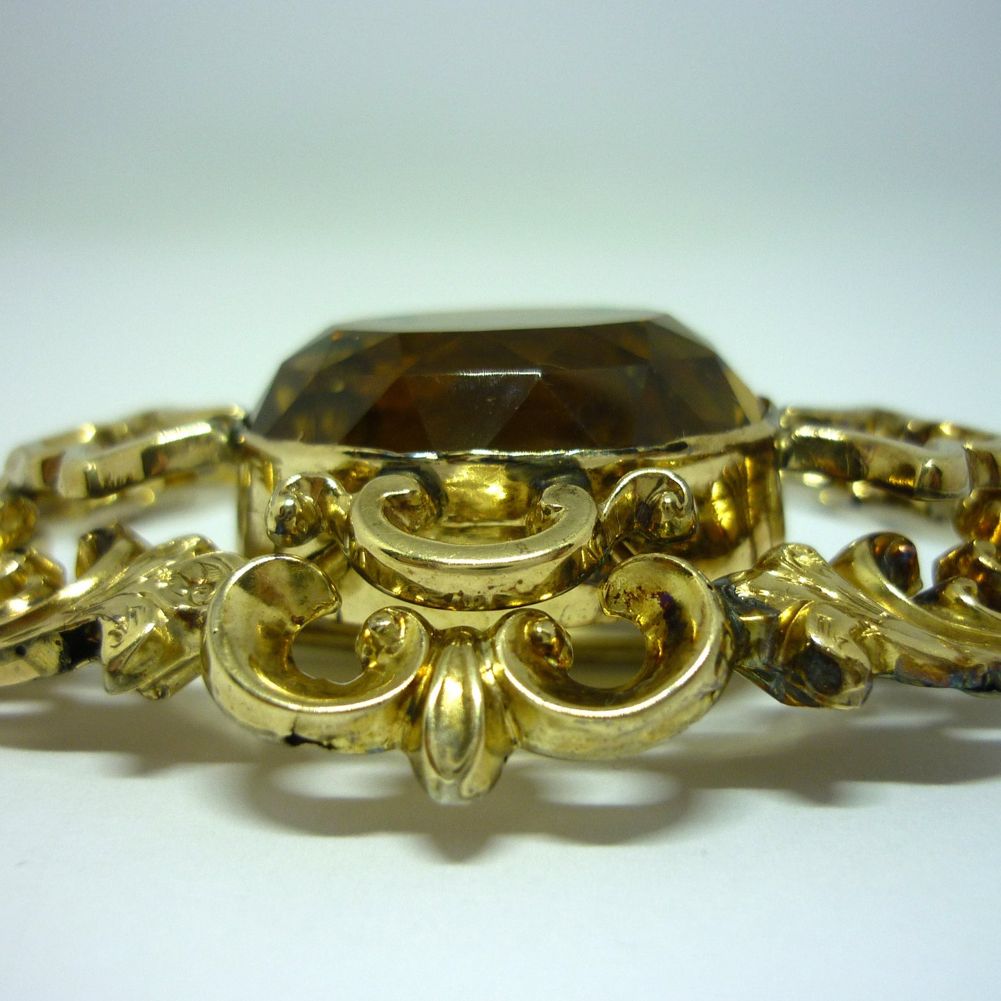 Victorian Citrine Brooch, 1800's Antique Gold Jewellery, Large Gemstone Pendant