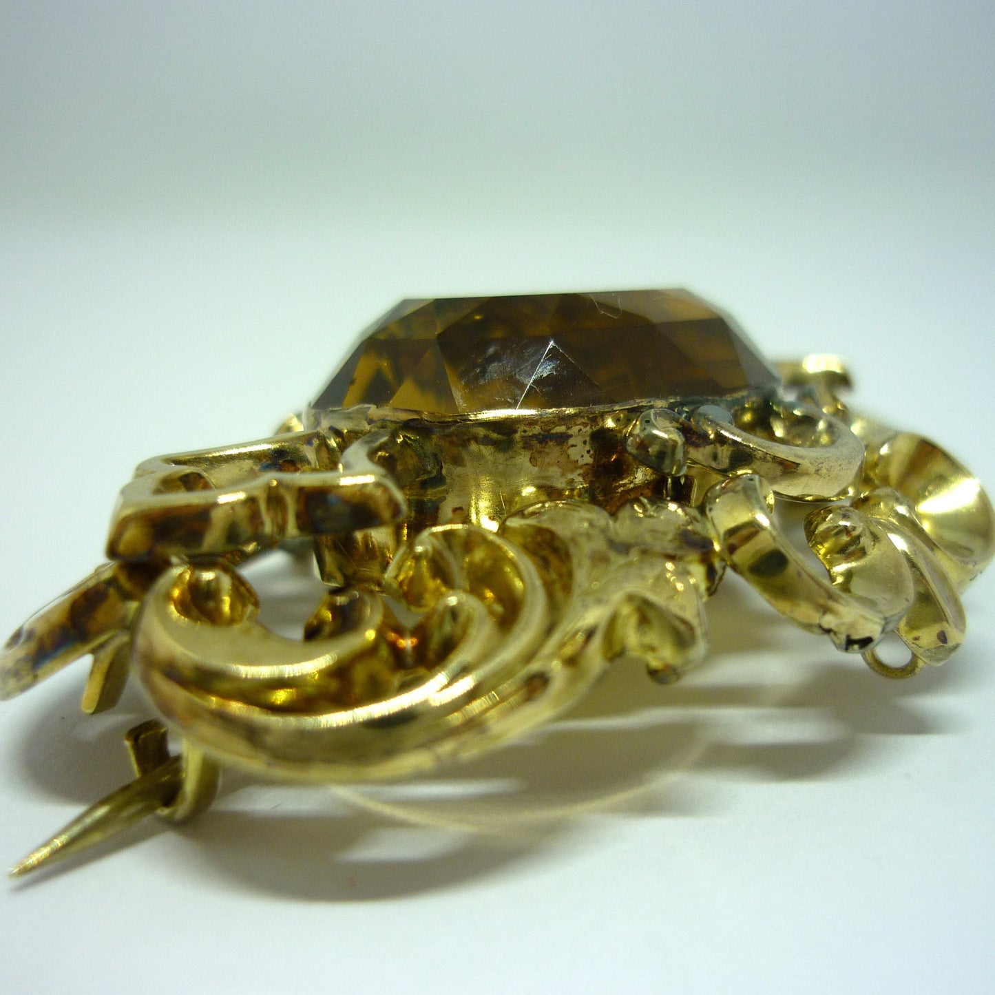 Victorian Citrine Brooch, 1800's Antique Gold Jewellery, Large Gemstone Pendant