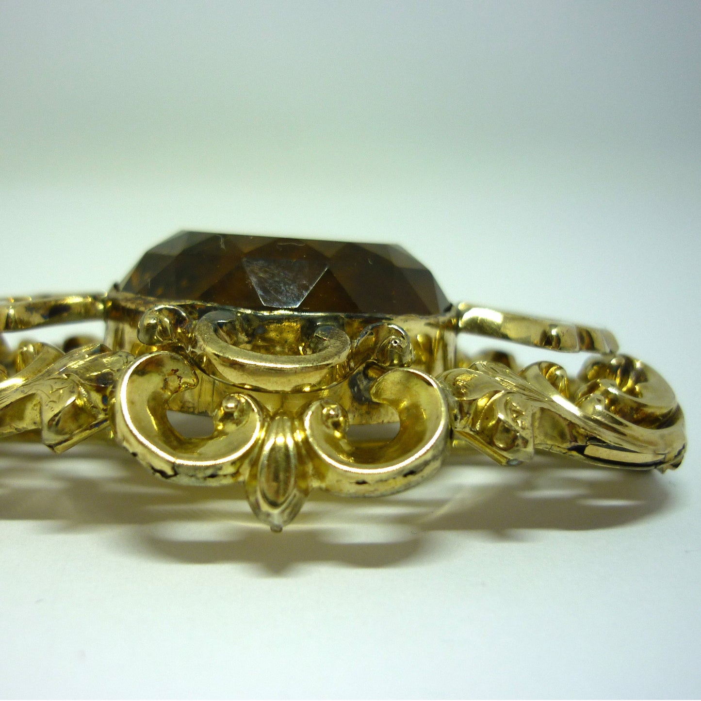 Victorian Citrine Brooch, 1800's Antique Gold Jewellery, Large Gemstone Pendant