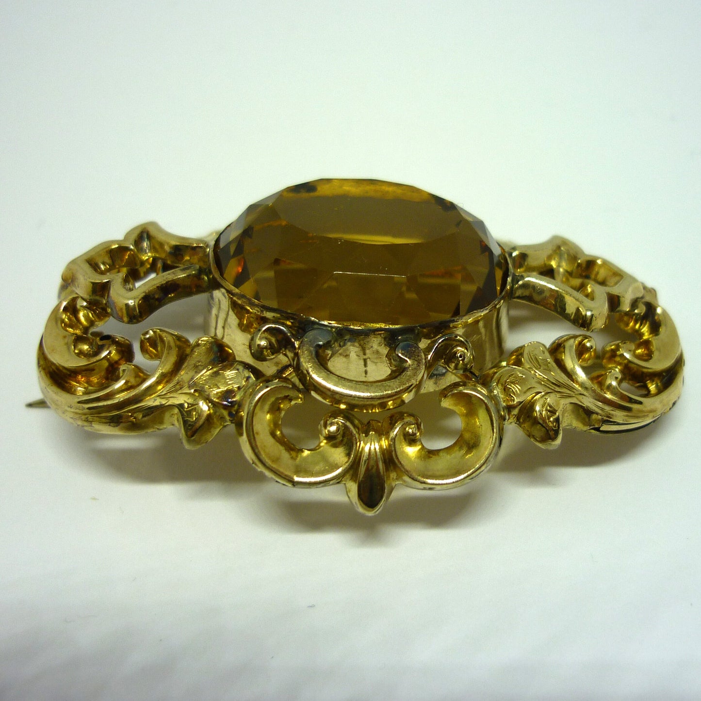 Victorian Citrine Brooch, 1800's Antique Gold Jewellery, Large Gemstone Pendant