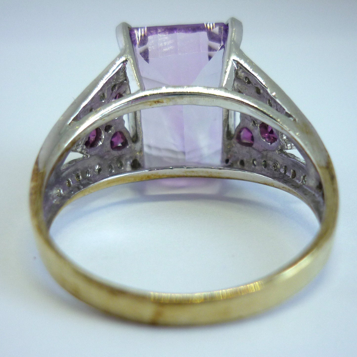 Large Amethyst Ring with Diamonds, 14k White Gold Cocktail Ring Size 8.25