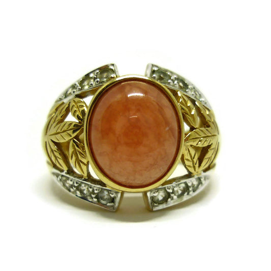 Chunky Peach Quartz & Sapphire Ring Size 9.75