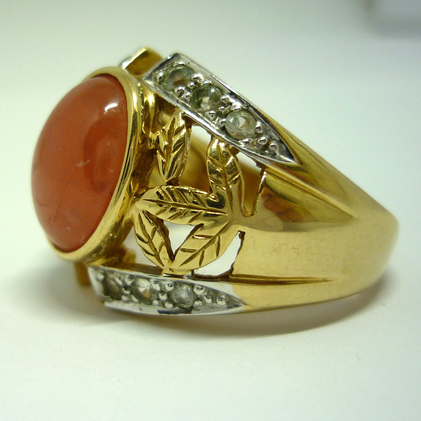 Chunky Peach Quartz & Sapphire Ring Size 9.75