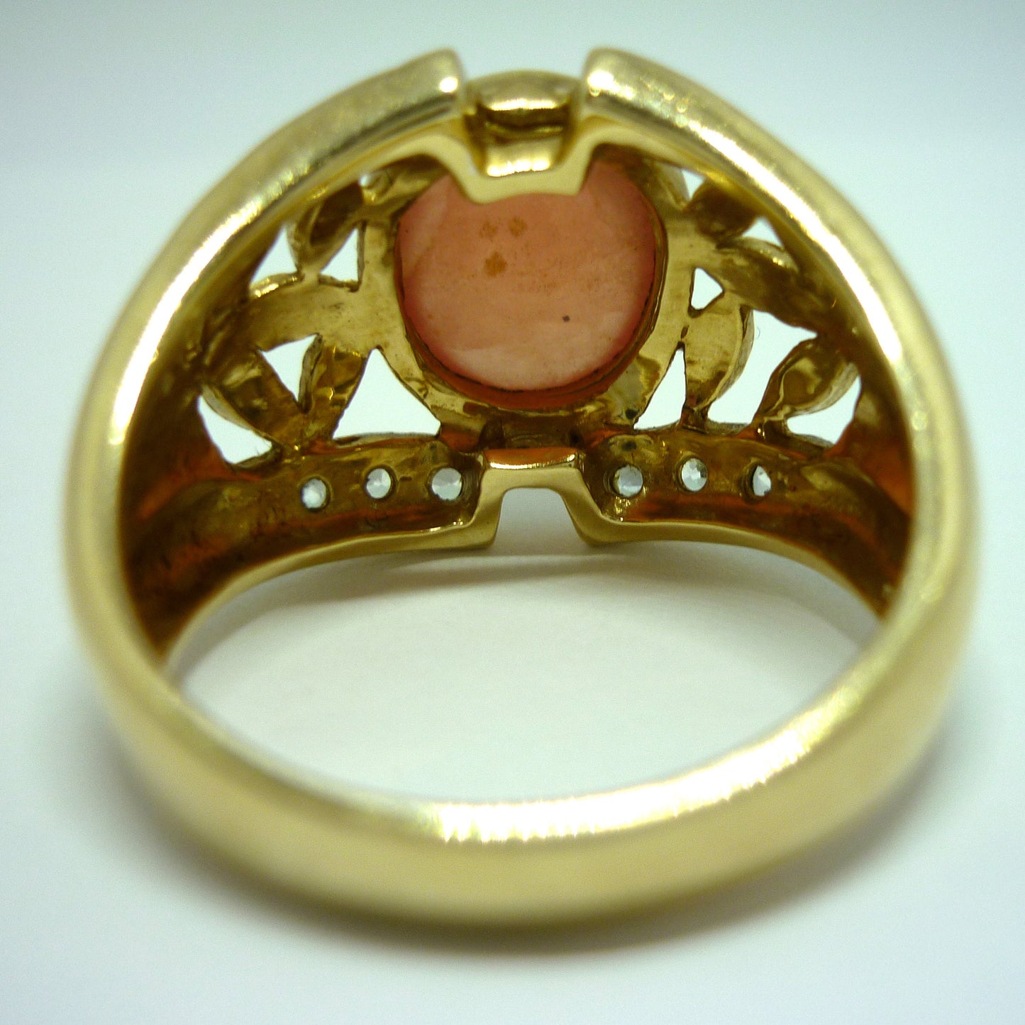 Chunky Peach Quartz & Sapphire Ring Size 9.75